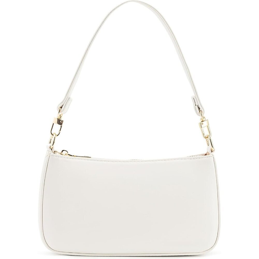 Women B White Retro Vegan Leather Polyester Lining Classic Clutch Tote HandBag